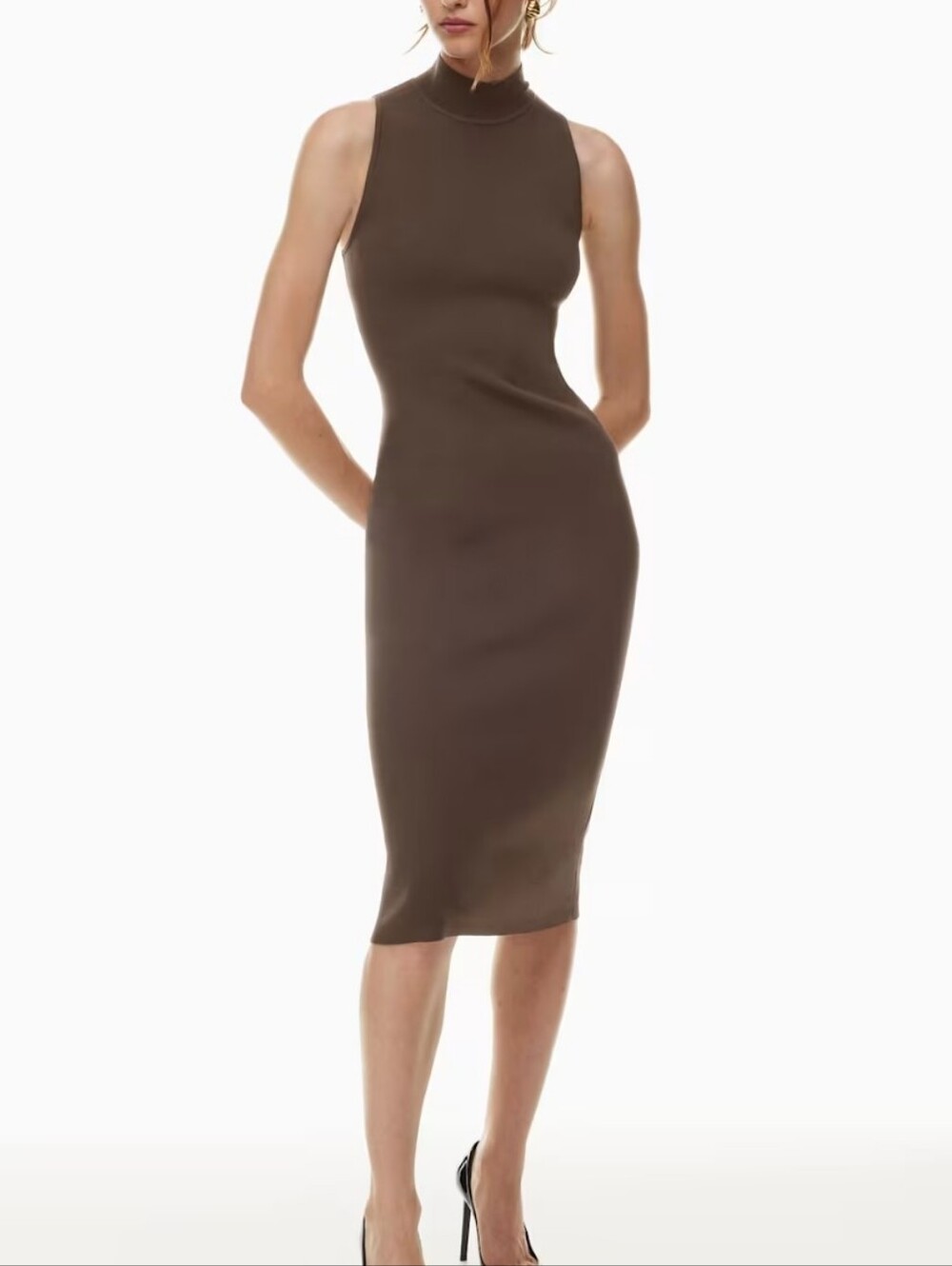 Babaton Sculpt Knit Mockneck Sleeveless Midi Dress L